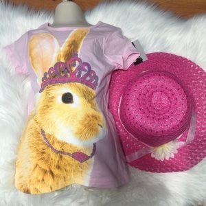 Youth Girls Easter Bunny Shirt 4 with Hat Pink